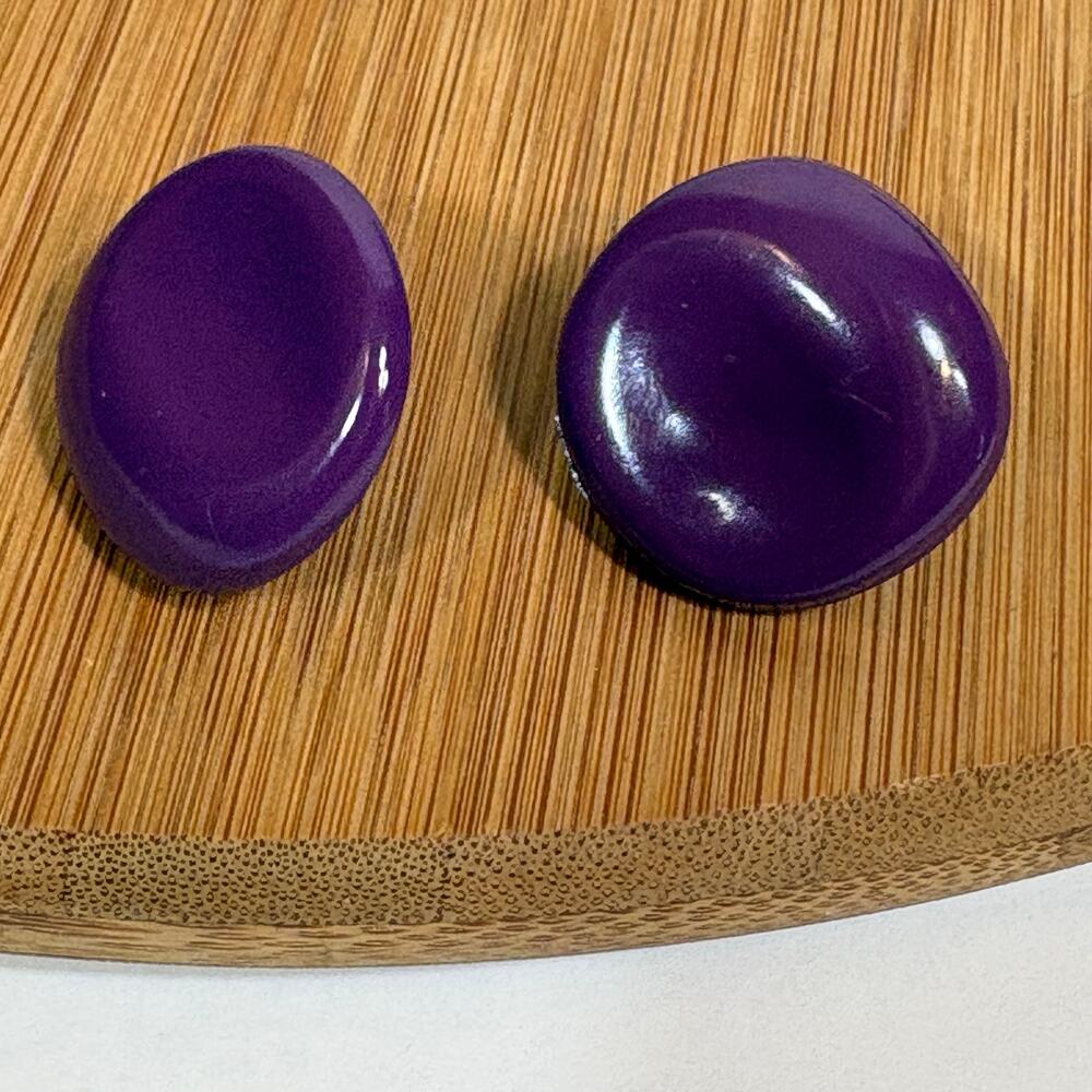 1980s Earrings Purple Plum Rounds Pierced Studs Colorful Wave Vintage Retro
